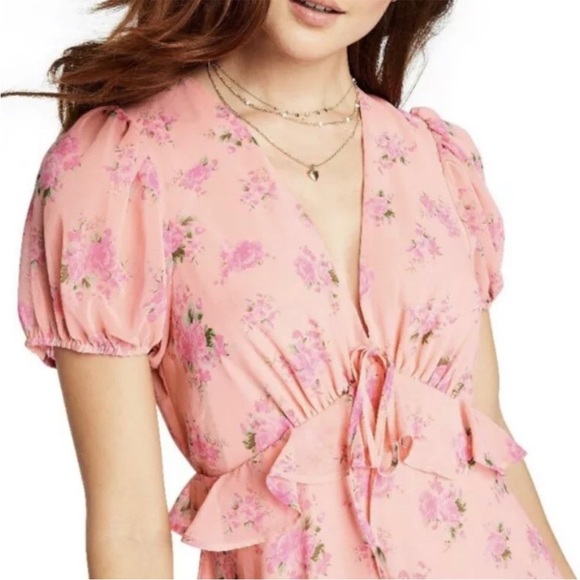 LoveShackFancy for Target Pink floral Short Sleeve Midi Dress Size 0 - Picture 3 of 10